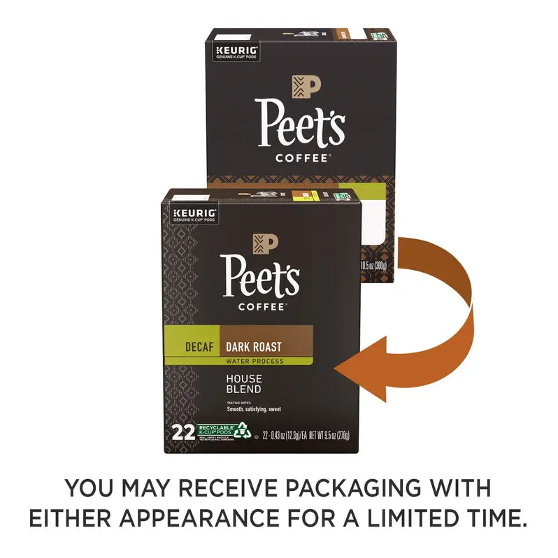 Peet’s Decaf House Blend Dark Roast K-Cup Pods – 88 Count (4 Boxes × 22), USDA Organic