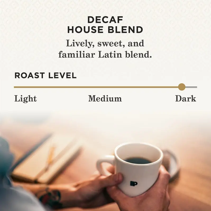 Peet’s Decaf House Blend Dark Roast K-Cup Pods – 88 Count (4 Boxes × 22), USDA Organic