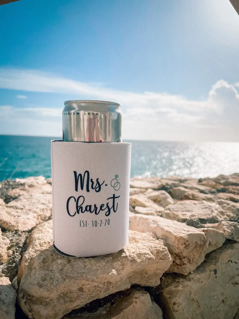 Personalized Insulated Can Coolers for Wedding Day Refreshments