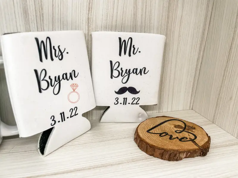Personalized Insulated Can Coolers for Wedding Day Refreshments
