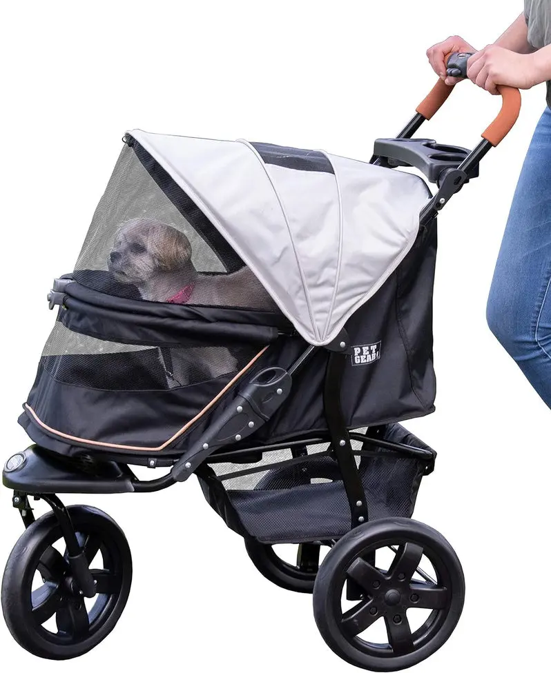 Pet Gear No-Zip AT3 Lightweight Pet Stroller – Zipper-Free Entry, One-Hand Fold, Jogging Wheels & Removable Liner | Includes Cup Holder & Storage Basket
