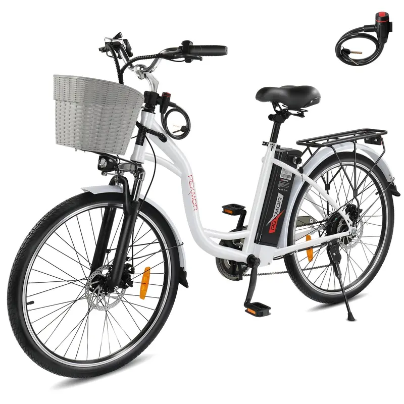 PEXMOR 350W Adult Electric Cruiser Bike – 26" Wheels, Shimano 6-Speed, Removable Battery & Dual Suspension