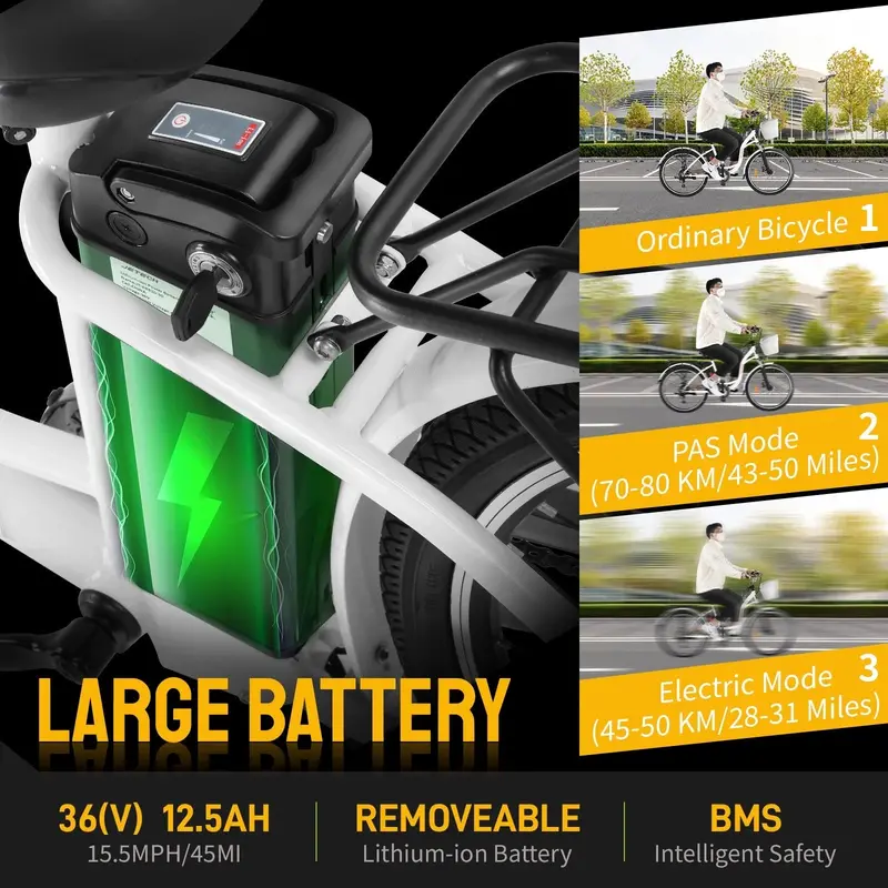 PEXMOR 350W Adult Electric Cruiser Bike – 26" Wheels, Shimano 6-Speed, Removable Battery & Dual Suspension