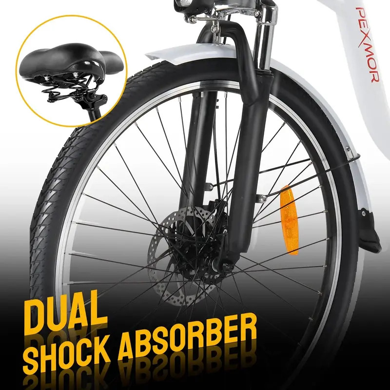 PEXMOR 350W Adult Electric Cruiser Bike – 26" Wheels, Shimano 6-Speed, Removable Battery & Dual Suspension