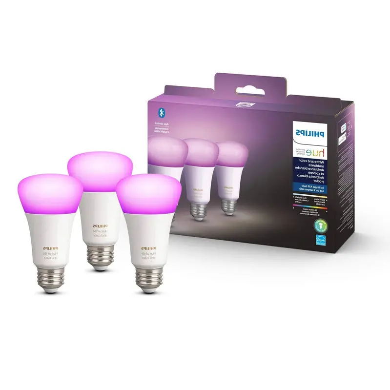 Philips Hue White & Color Ambiance A19 Smart Bulbs – 3-Pack, Bluetooth Enabled