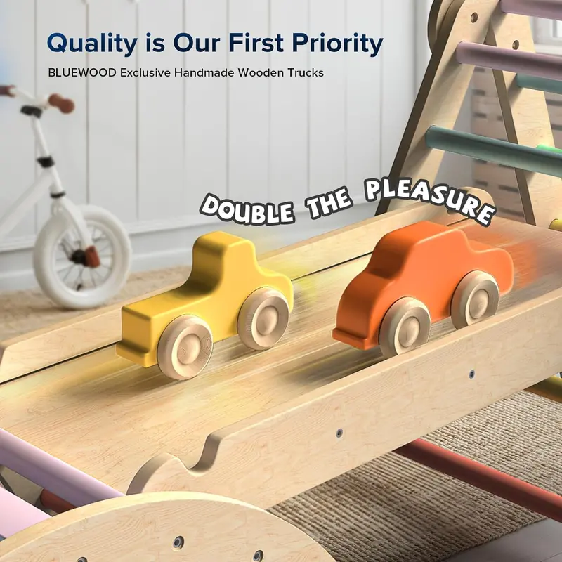 Pikler Triangle 7-in-1 Montessori Climbing Set – Foldable Wooden Baby Gym with Arch, Ramp & Ladder (Rainbow Finish)