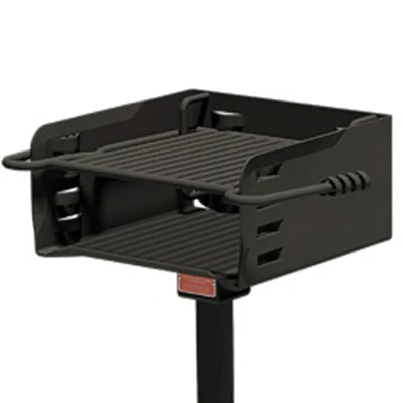 Pilot Rock Park-Style Outdoor Charcoal BBQ Grill with Steel Post Mount – Black