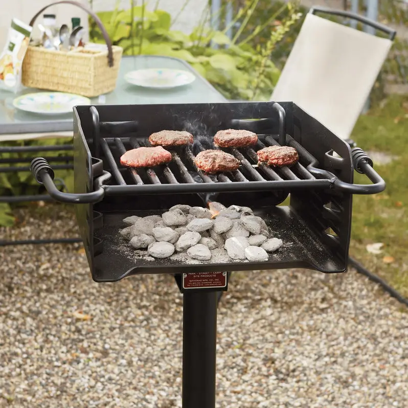 Pilot Rock Park-Style Outdoor Charcoal BBQ Grill with Steel Post Mount – Black
