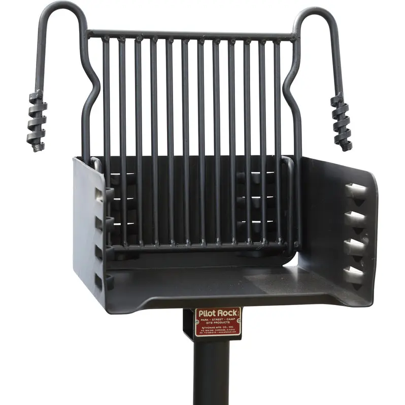 Pilot Rock Park-Style Outdoor Charcoal BBQ Grill with Steel Post Mount – Black