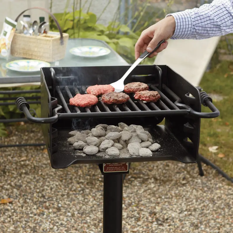 Pilot Rock Park-Style Outdoor Charcoal BBQ Grill with Steel Post Mount – Black