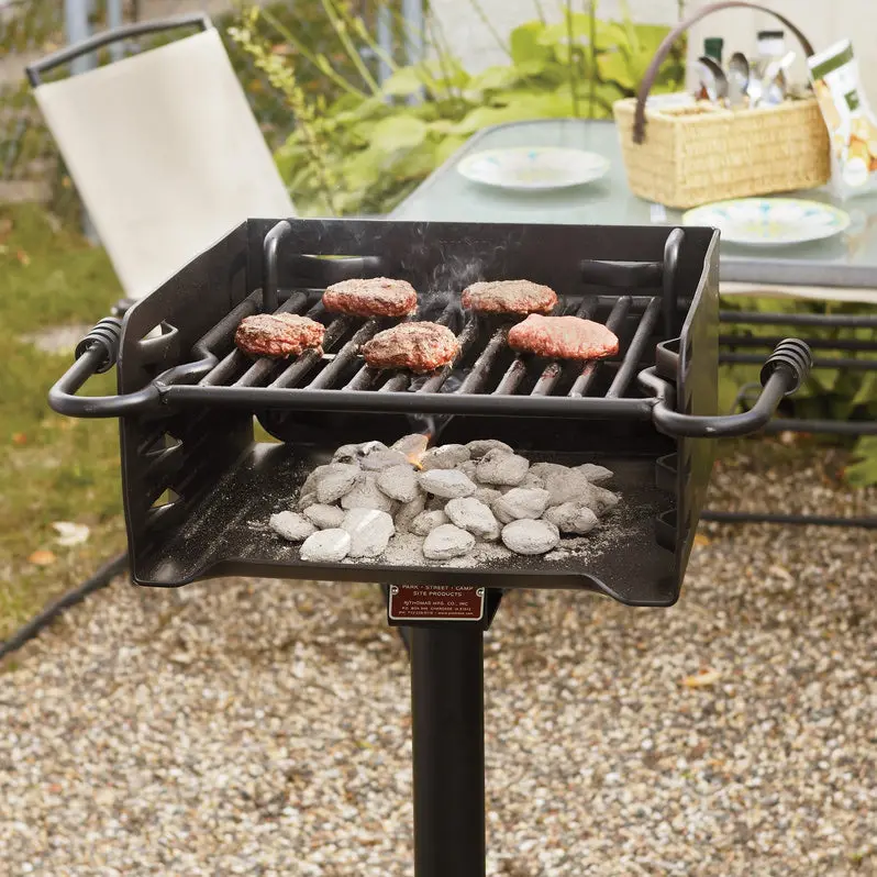 Pilot Rock Park-Style Outdoor Charcoal BBQ Grill with Steel Post Mount – Black