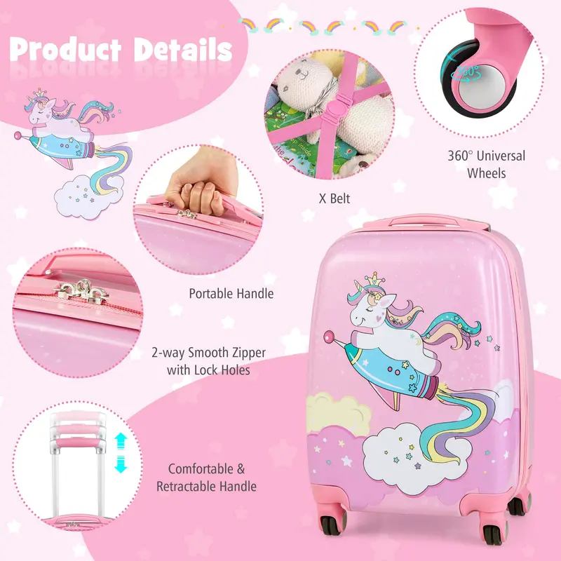 Pink Kids’ Carry-On Luggage Set: 12" and 18" Spinner Suitcases