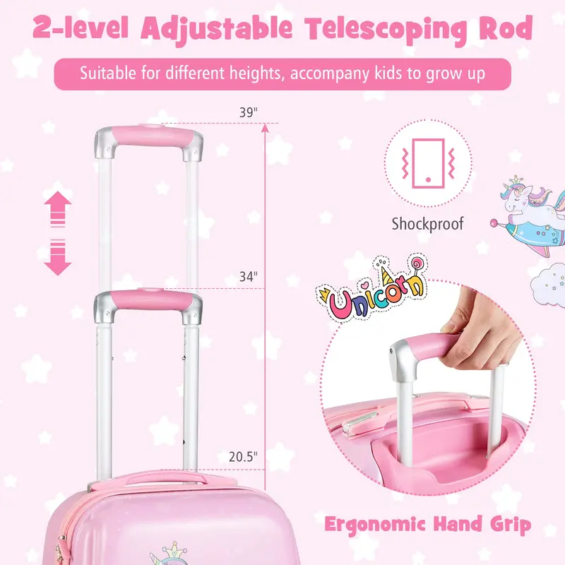 Pink Kids’ Carry-On Luggage Set: 12" and 18" Spinner Suitcases