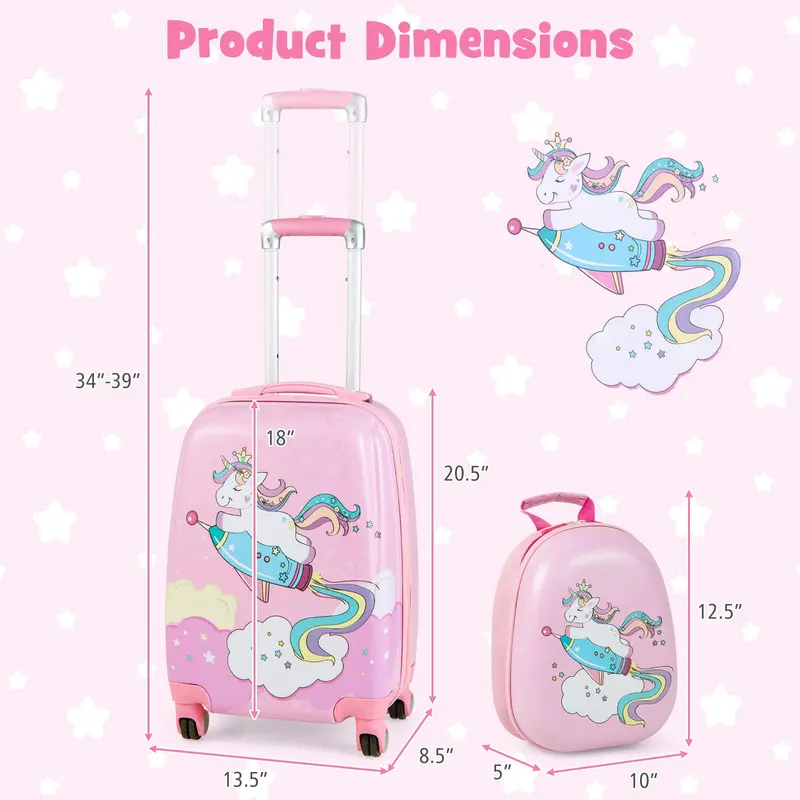 Pink Kids’ Carry-On Luggage Set: 12" and 18" Spinner Suitcases