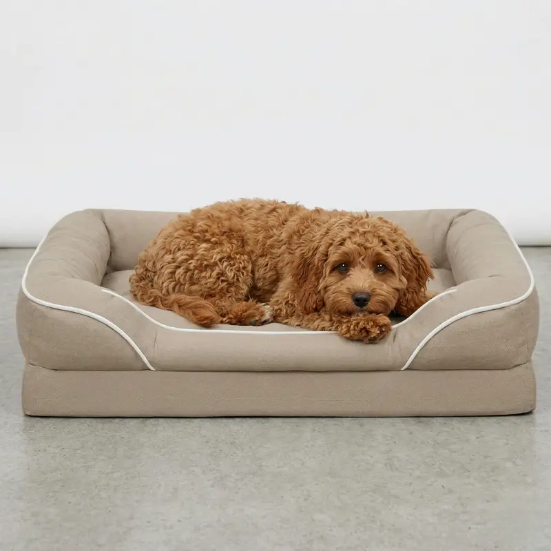 Plush Bolstered Pet Bed with Non-Slip Base and Removable Cover
