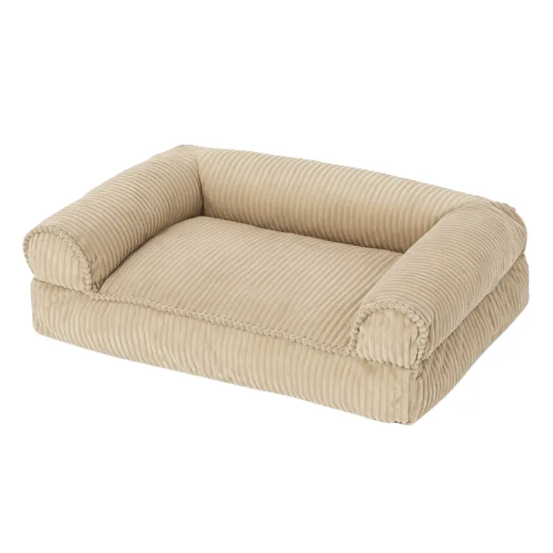 Plush Corduroy Pet Sofa Bed – Memory Foam Cushion & Raised Edges