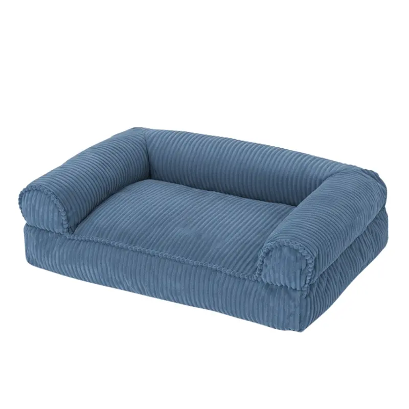 Plush Corduroy Pet Sofa Bed – Memory Foam Cushion & Raised Edges 2