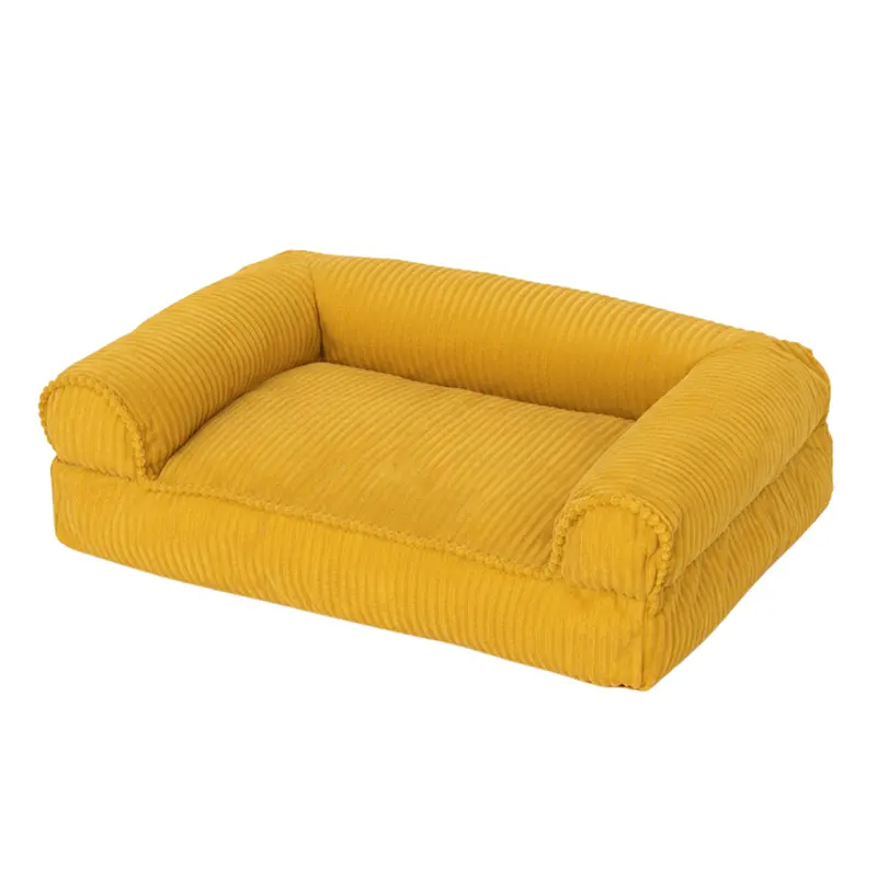 Plush Corduroy Pet Sofa Bed – Memory Foam Cushion & Raised Edges