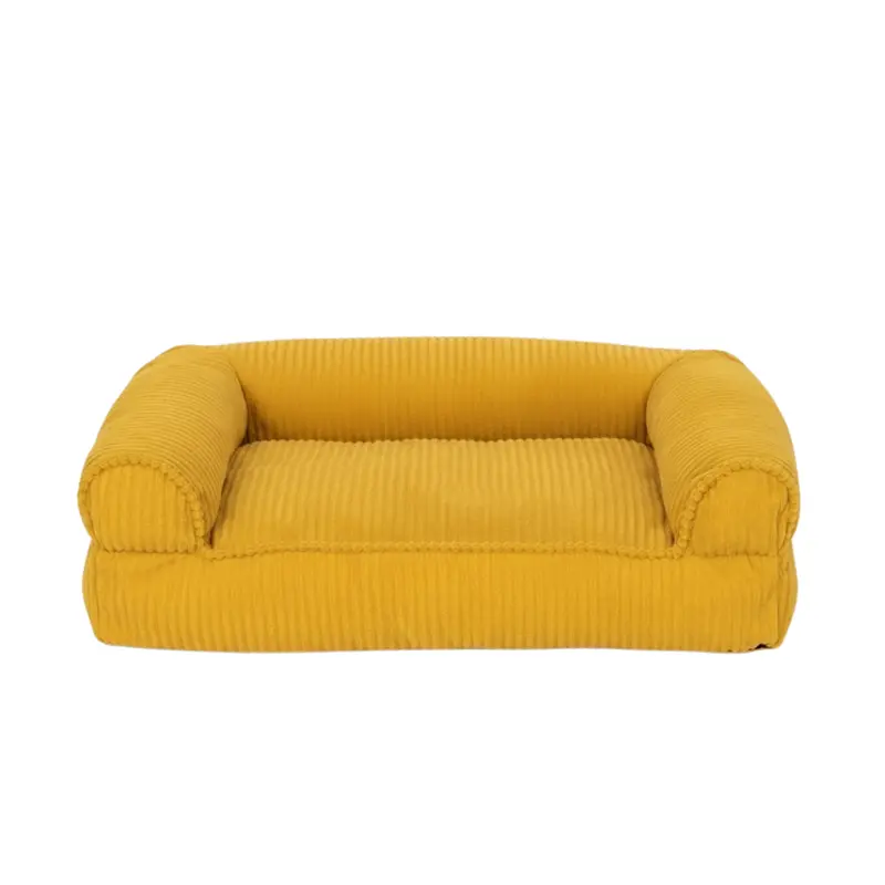 Plush Corduroy Pet Sofa Bed – Memory Foam Cushion & Raised Edges