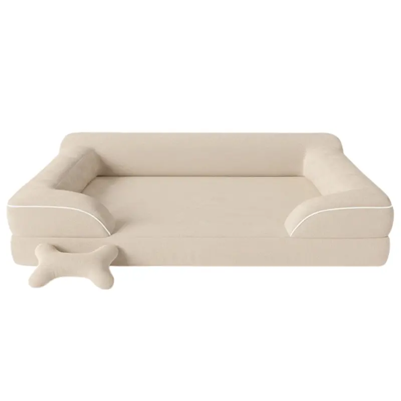 Plush Sofa-Style Pet Bed with Memory Foam Core and Machine-Washable Cover