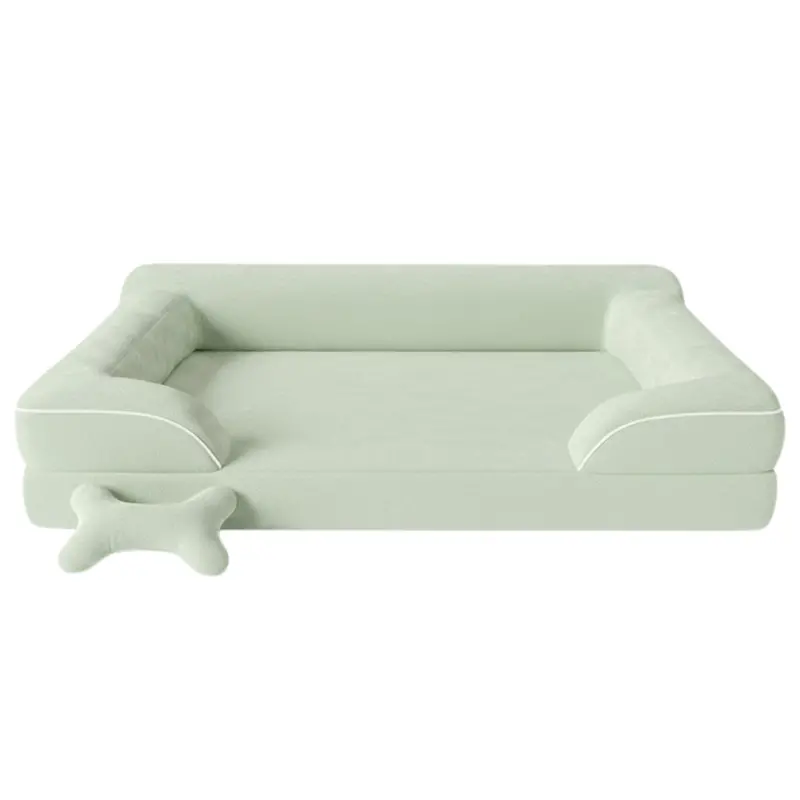 Plush Sofa-Style Pet Bed with Memory Foam Core and Machine-Washable Cover