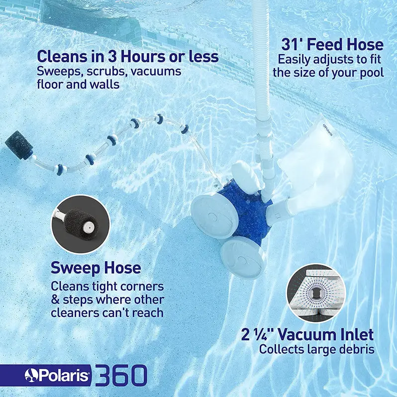 Polaris Vac-Sweep 360 Pressure-Powered Inground Pool Vacuum with Triple-Jet Technology