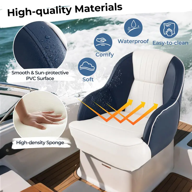 Pontoon Boat Seat – Ergonomic Captains Chair with Thick Cushioning for Marine Use
