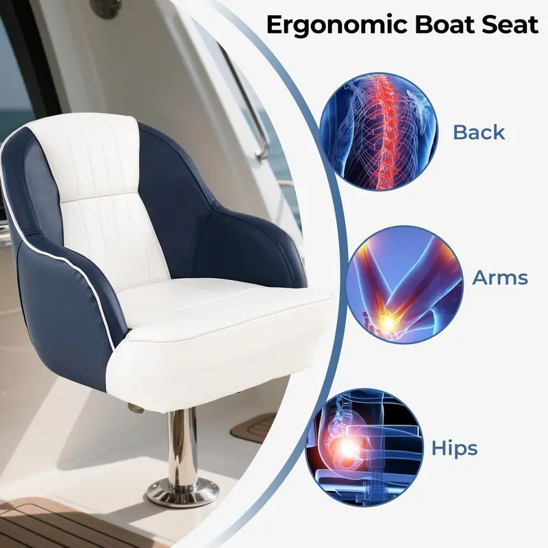 Pontoon Boat Seat – Ergonomic Captains Chair with Thick Cushioning for Marine Use