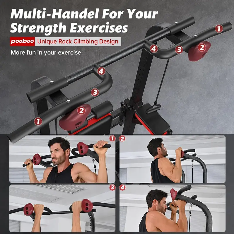 Pooboo Power Tower with Dip Station, Pull-Up Bar & Adjustable Supine Board – Home Gym Station