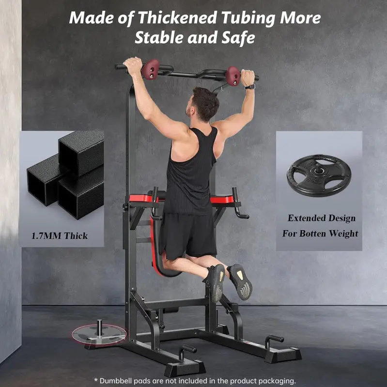 Pooboo Power Tower with Dip Station, Pull-Up Bar & Adjustable Supine Board – Home Gym Station