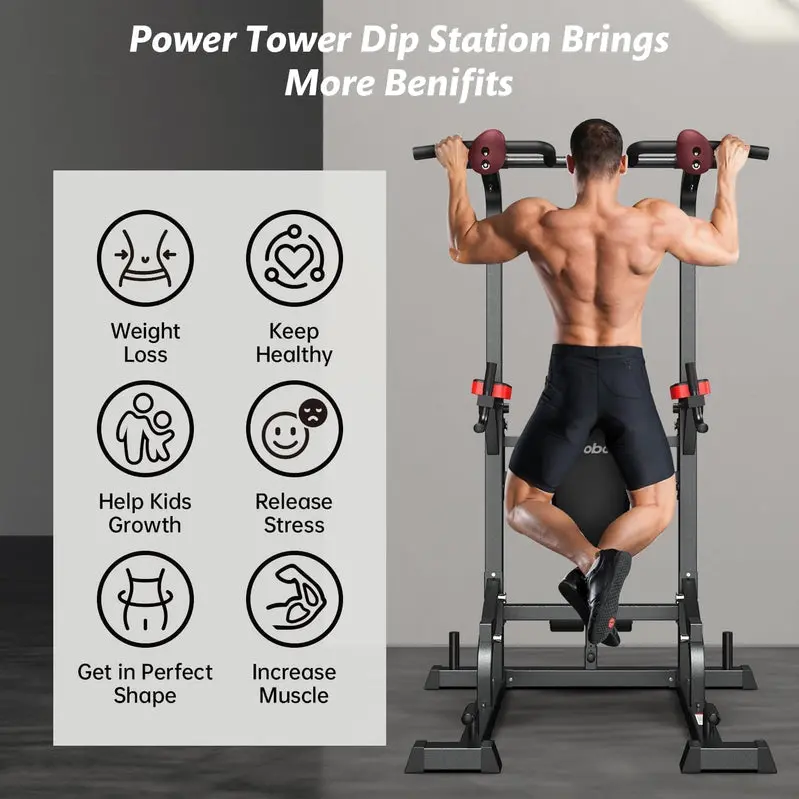 Pooboo Power Tower with Dip Station, Pull-Up Bar & Adjustable Supine Board – Home Gym Station