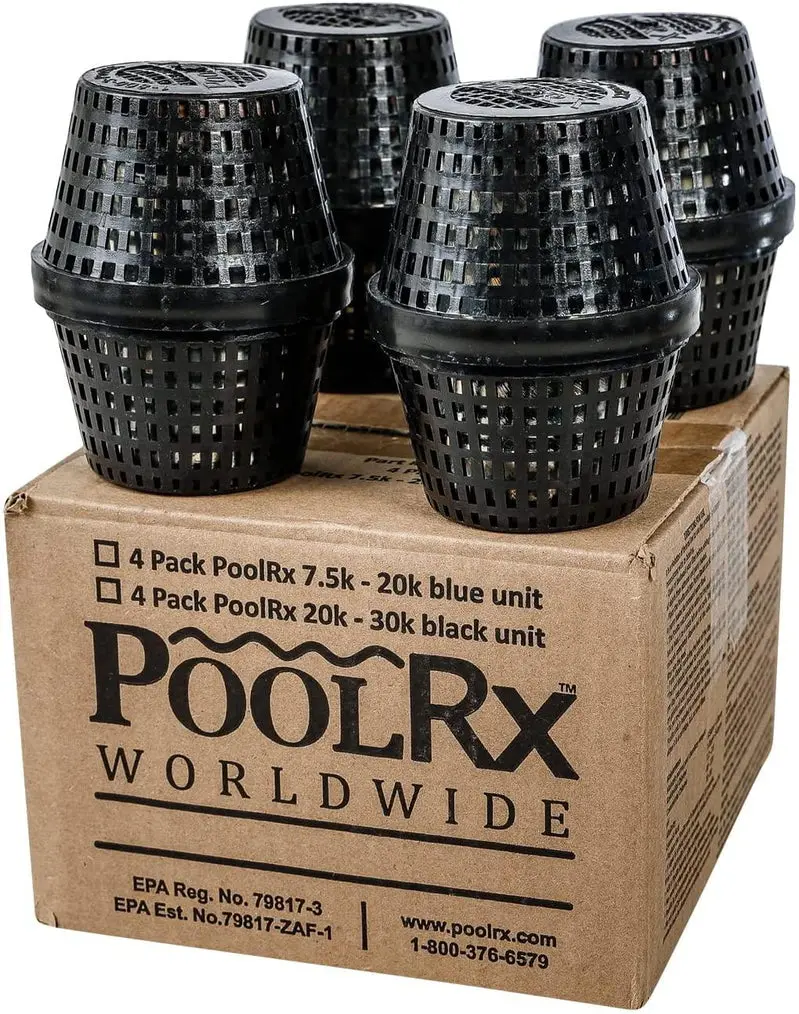 PoolRx Algaecide Units – 4-Pack Black Model for 20K–30K Gallon Pools, Copper-Based Treatment
