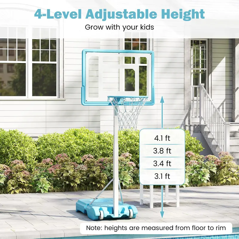 Poolside Adjustable Basketball Hoop – 3.1 to 4.1 FT Height, 32" Shatterproof Backboard 2