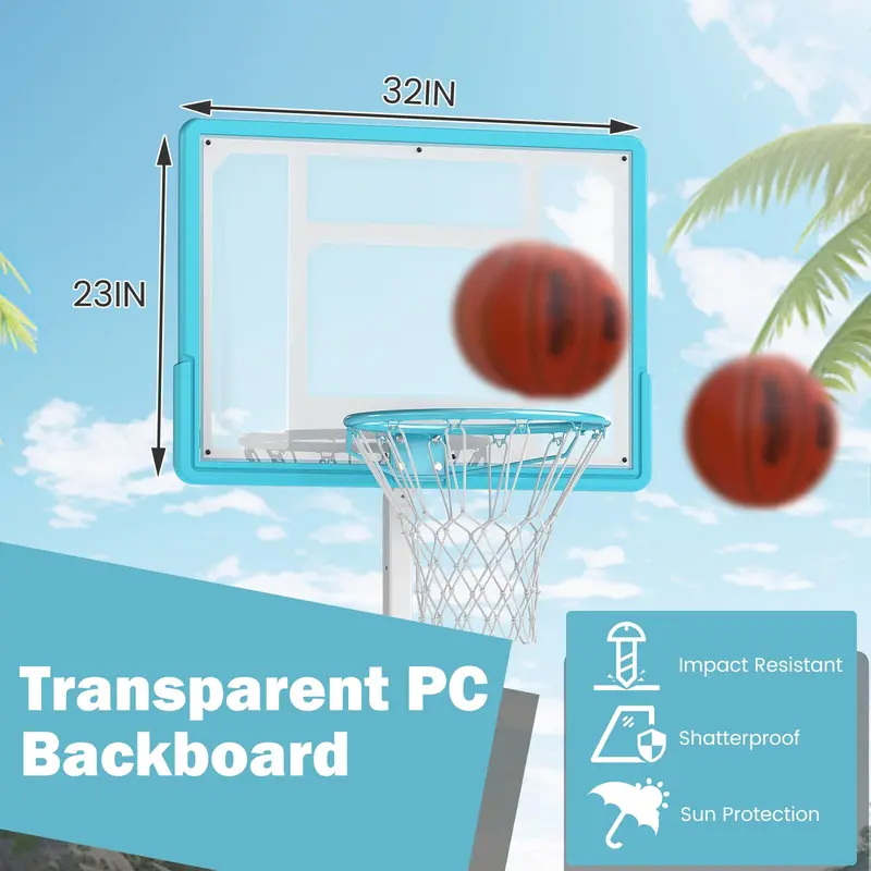 Poolside Adjustable Basketball Hoop – 3.1 to 4.1 FT Height, 32" Shatterproof Backboard
