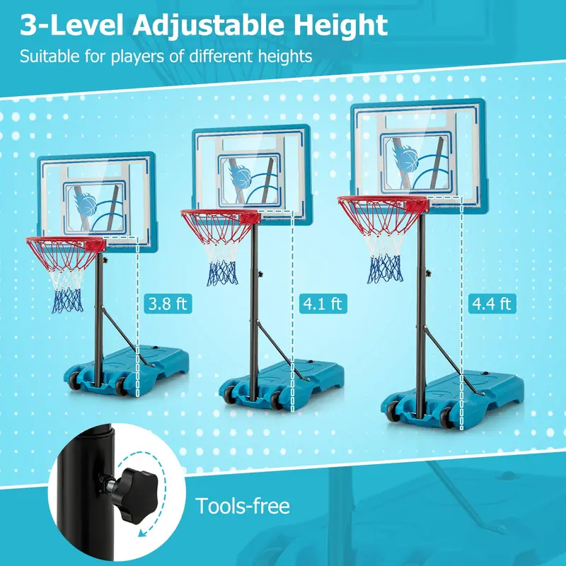 Poolside Outdoor Basketball Hoop with 3.8–4.4 FT Height Adjustment