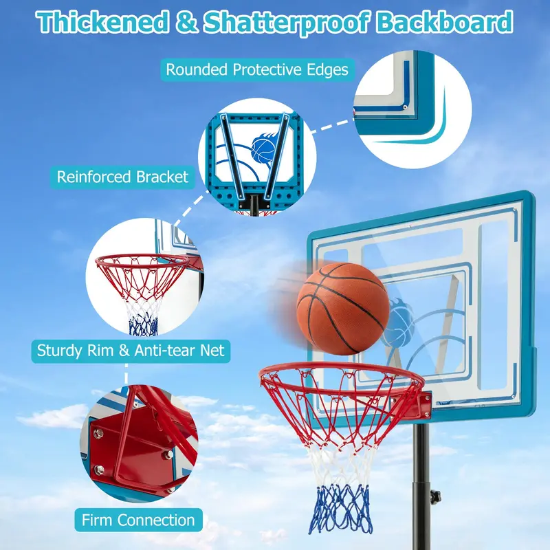 Poolside Outdoor Basketball Hoop with 3.8–4.4 FT Height Adjustment
