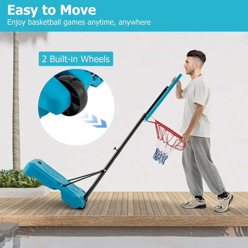 Poolside Outdoor Basketball Hoop with 3.8–4.4 FT Height Adjustment