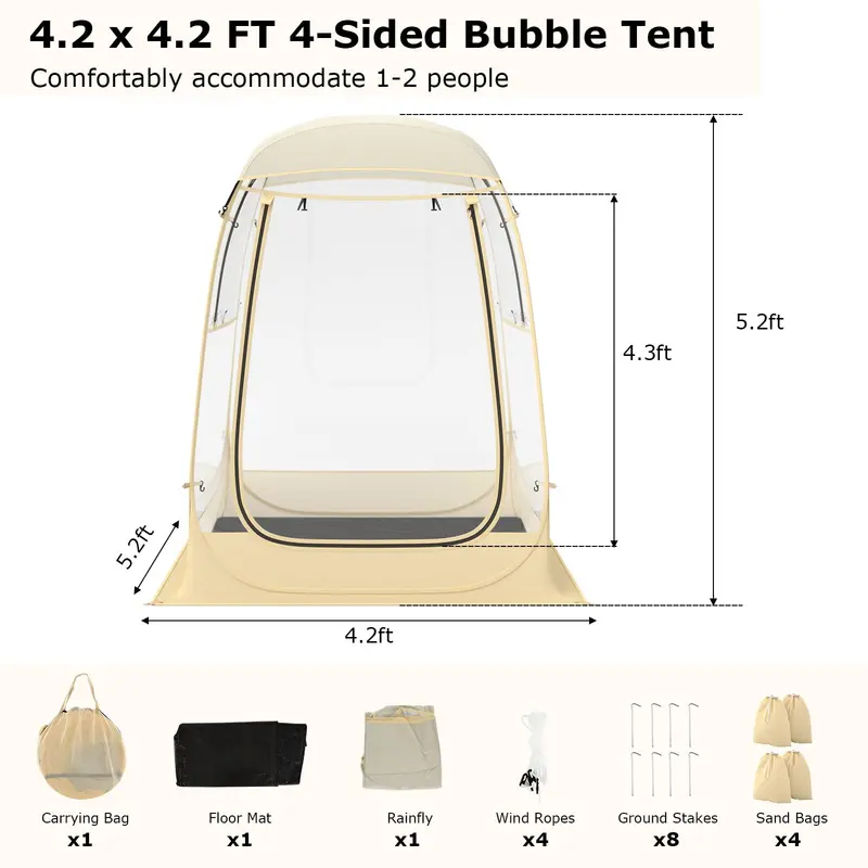 Pop-Up Sports Tent – 4.2 ft x 4.2 ft Weather-Resistant Pod for 1–2 People with Carry Bag & Floor Mat