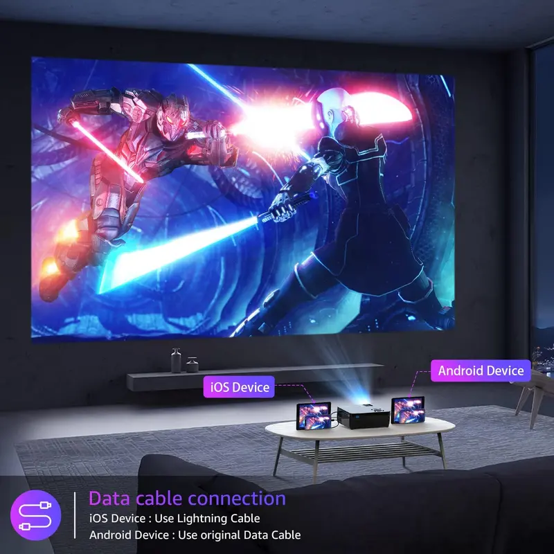 Portable 1080P Mini Projector with 5G WiFi, Bluetooth, and Included Projection Screen