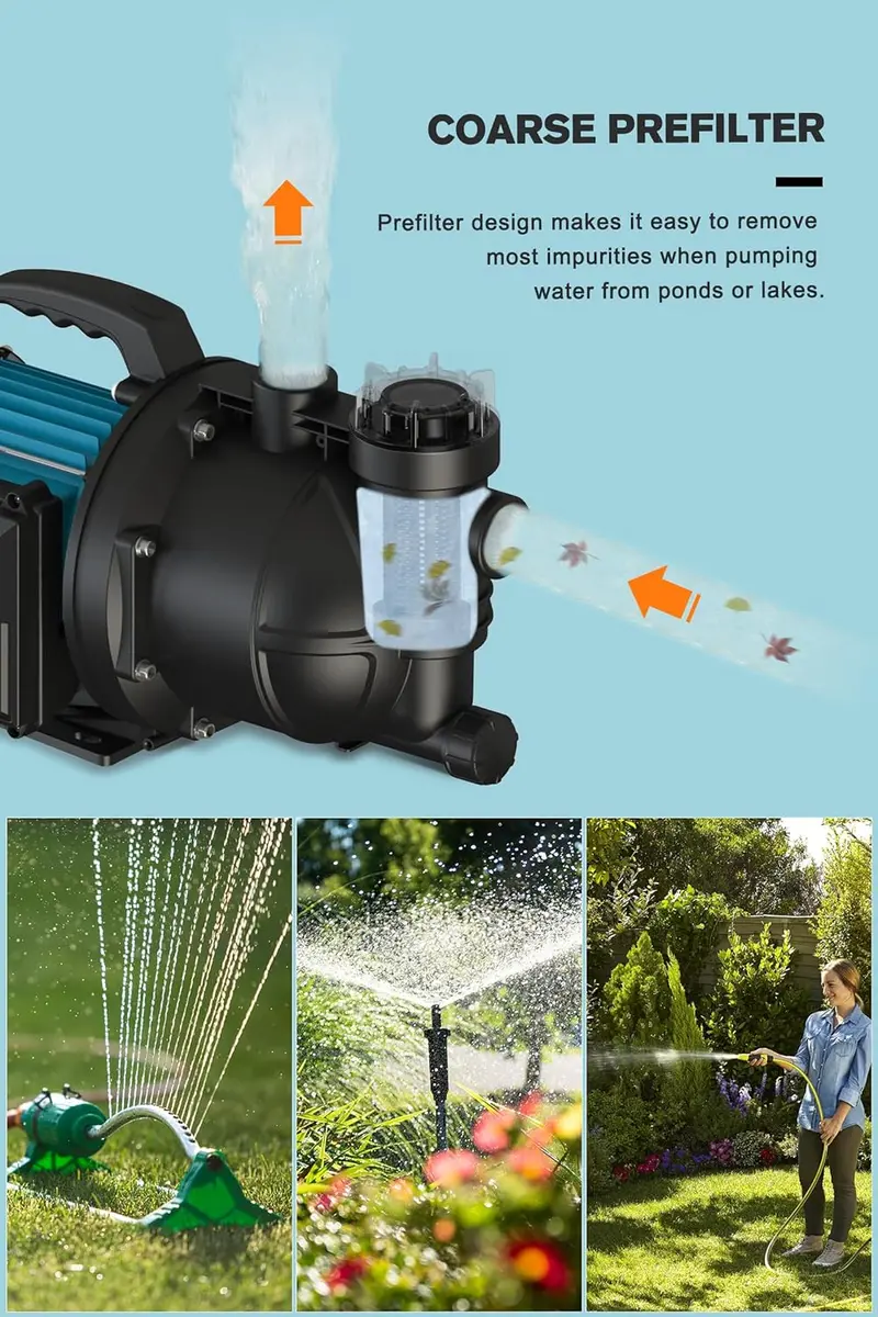 Portable 900 GPH Garden Transfer Pump — Electric Shallow-Well Jet Pump for Lawn Irrigation & Water Drainage 2