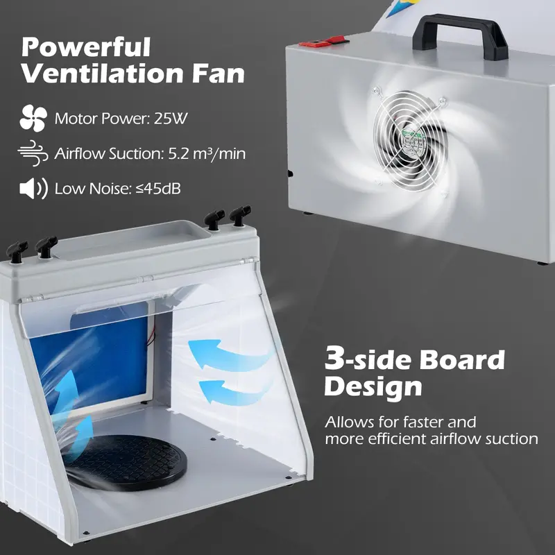 Portable Airbrush Spray Booth Kit – Lighted Painting Station with Three LED Lights