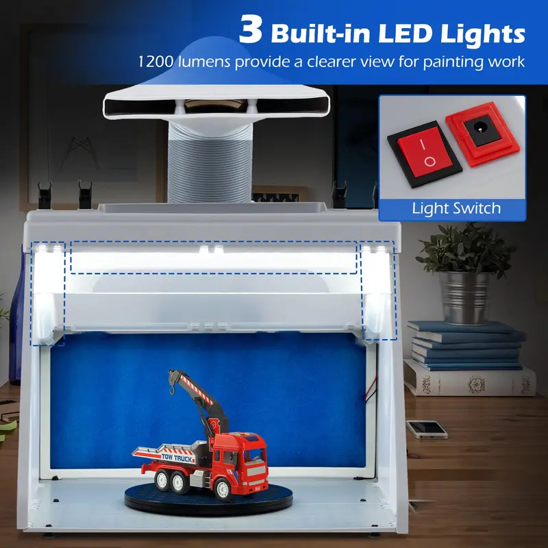 Portable Airbrush Spray Booth Kit – Lighted Painting Station with Three LED Lights