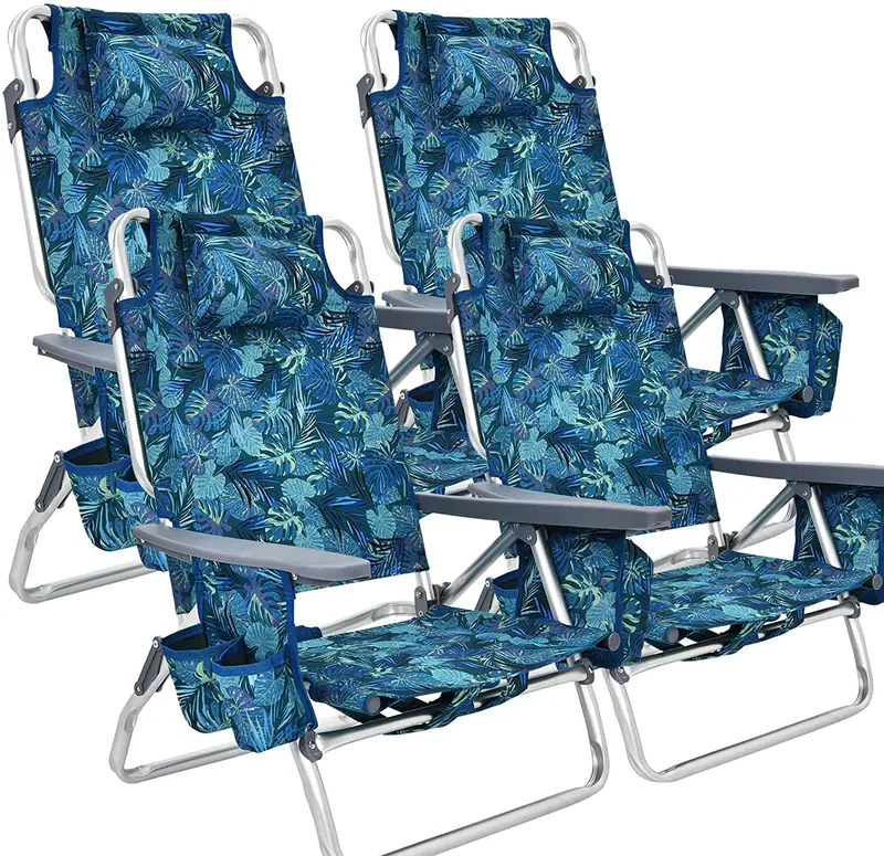 Portable Backpack Beach Chairs – 4-Pack with Insulated Cooler Bag and Cup Holders (No Side Table)