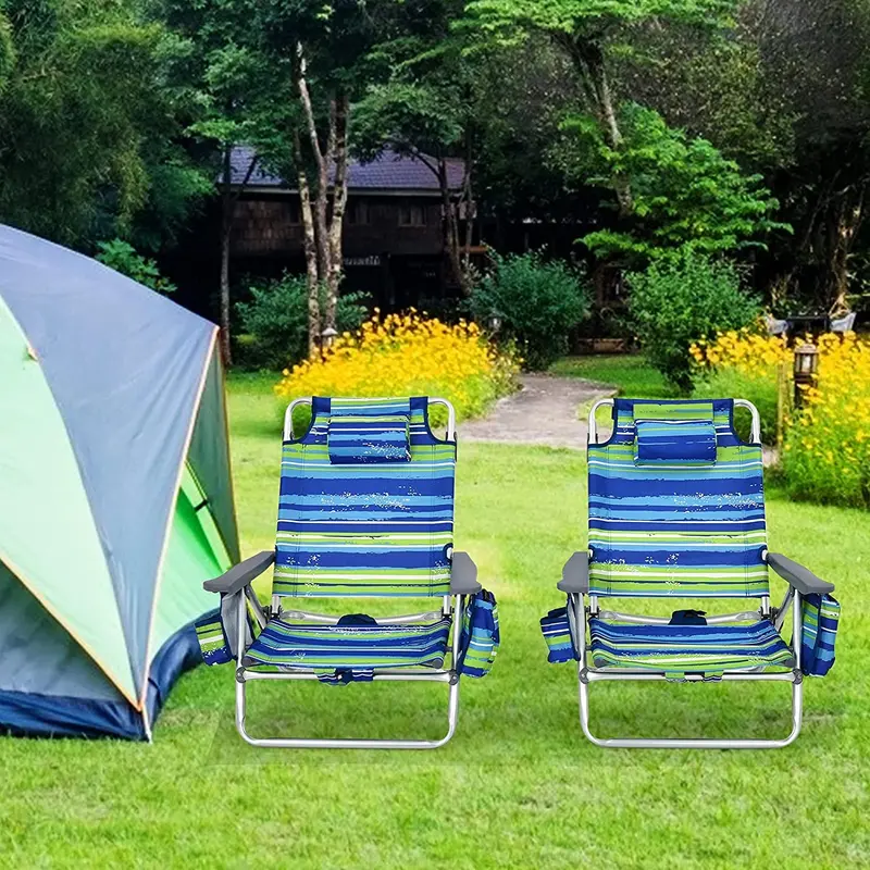 Portable Backpack Beach Chairs – 4-Pack with Insulated Cooler Bag and Cup Holders (No Side Table)