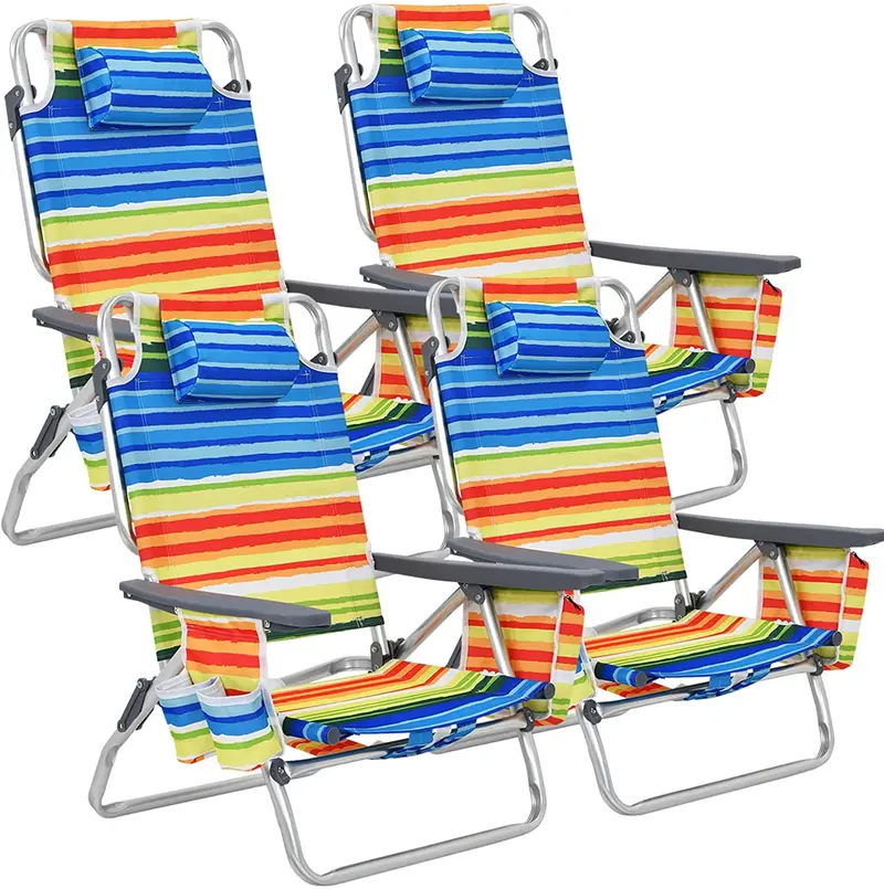 Portable Backpack Beach Chairs – 4-Pack with Insulated Cooler Bag and Cup Holders (No Side Table)