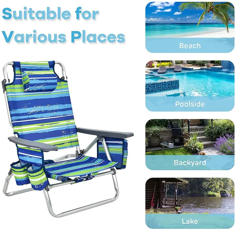 Portable Backpack Beach Chairs – 4-Pack with Insulated Cooler Bag and Cup Holders (No Side Table)