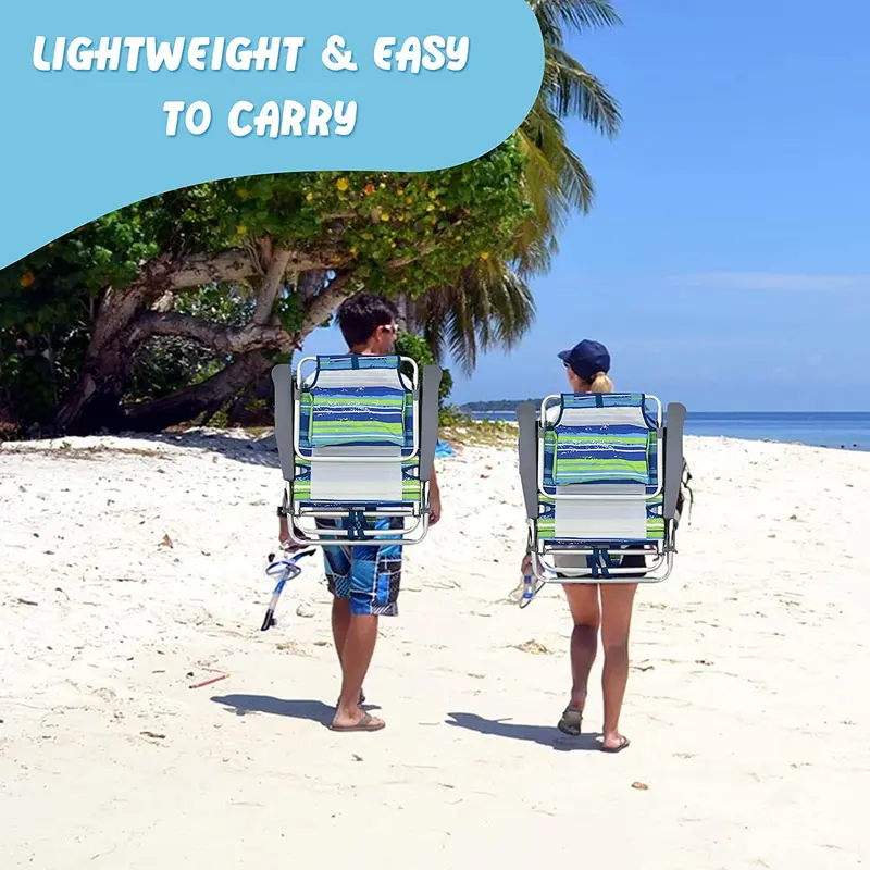 Portable Backpack Beach Chairs – 4-Pack with Insulated Cooler Bag and Cup Holders (No Side Table)