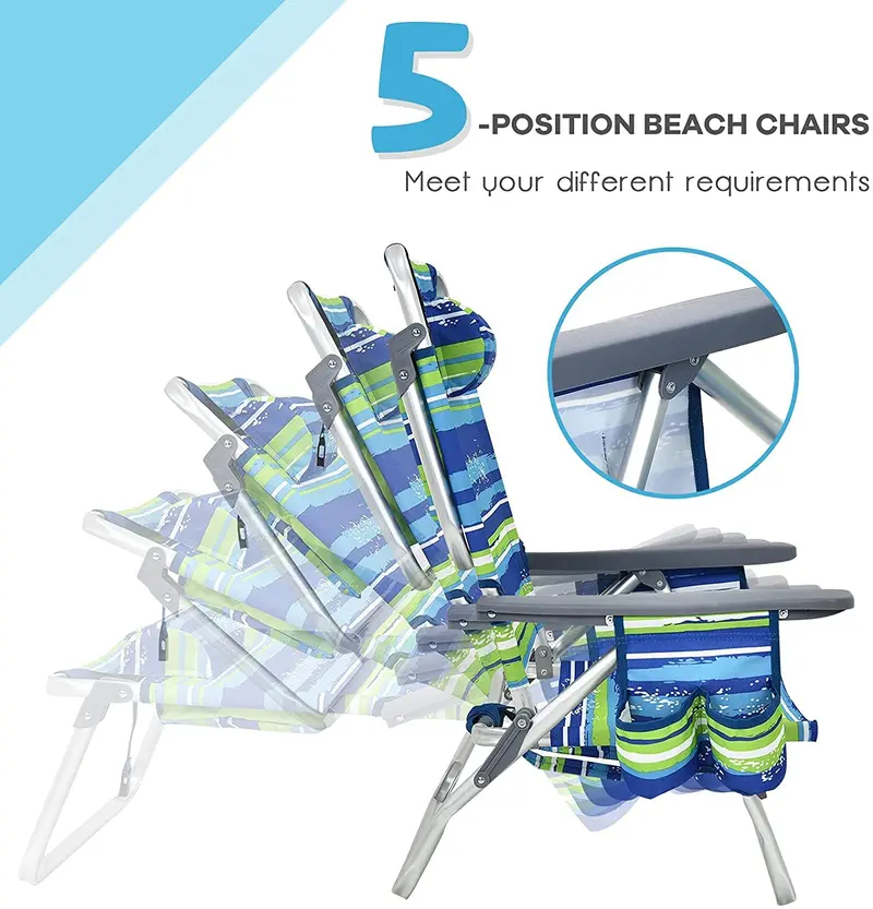 Portable Backpack Beach Chairs – 4-Pack with Insulated Cooler Bag and Cup Holders (No Side Table)