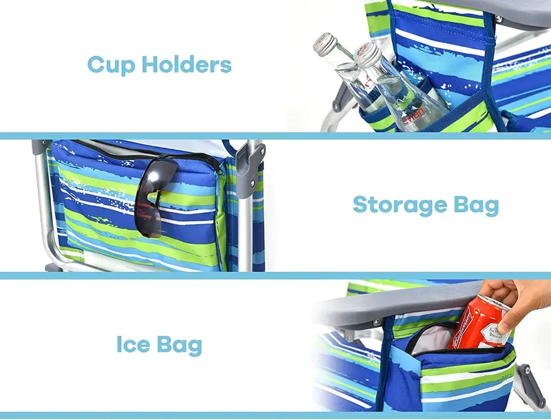 Portable Backpack Beach Chairs – 4-Pack with Insulated Cooler Bag and Cup Holders (No Side Table)