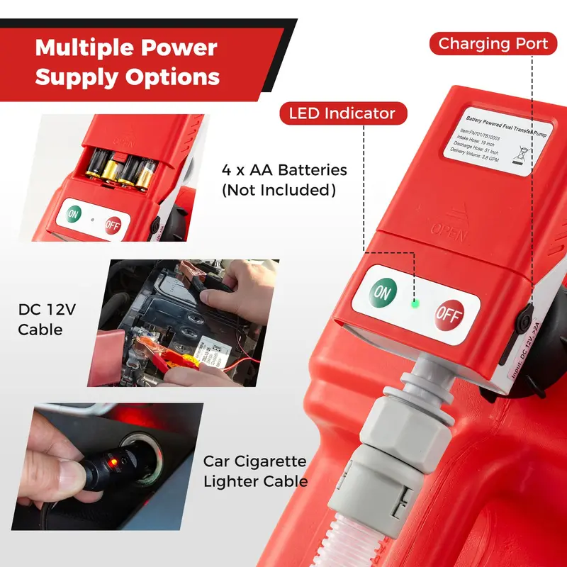 Portable Battery-Powered Fuel Transfer Pump – Adjustable Flow Rate & Nozzle